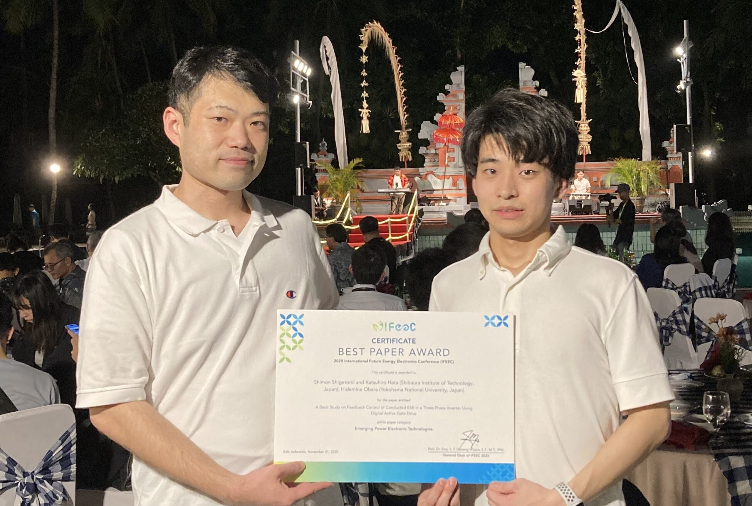 電子工学科4年・重冨志門さん(先進電源システム研究室)が 2025 IFEEC にて Best Paper Award を受賞